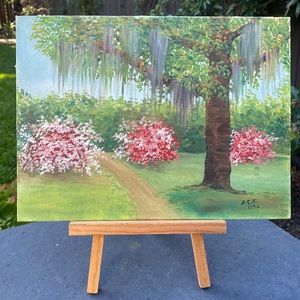 Original Painting “Flowers and Tree” Signed by Artist B.C.F 1940